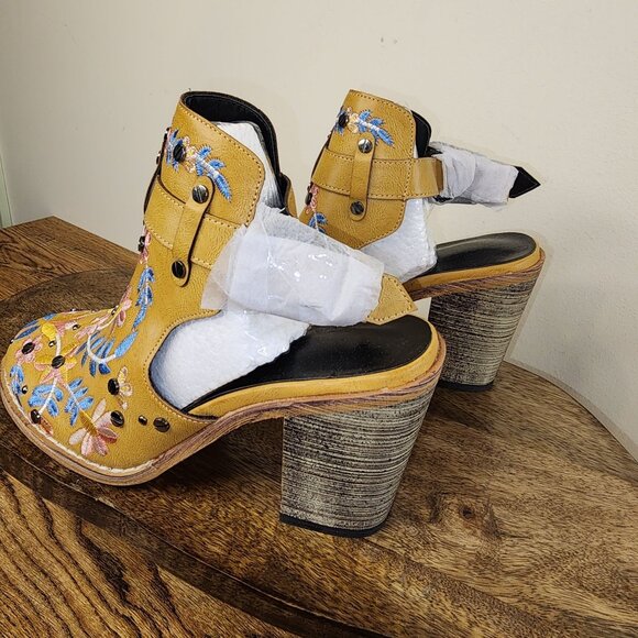 Embroidered Chunky Block Heel Boot with Adjustable Buckle - Picture 6 of 13